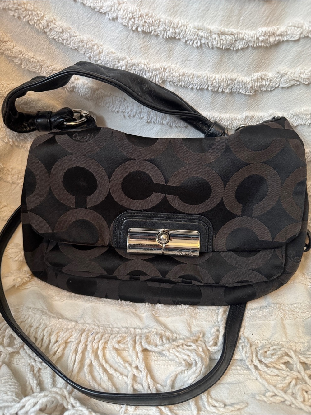 COACH Kristin Signature Op Art Hobo Bag Black Sateen B1176-16953